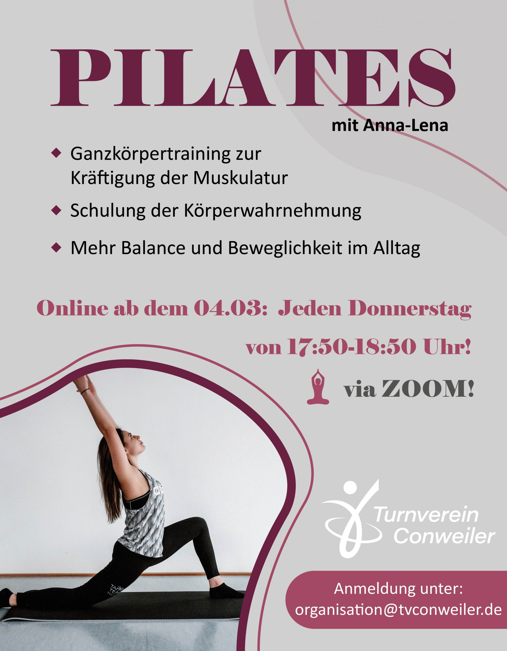 Neuer PILATES-Kurs mit Anna-Lena! Ab 04.03. Online! - Turnverein